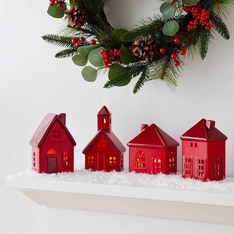 6" Battery Operated Lit Decorative Ceramic House with Shutters Red - Wondershop™ | Target