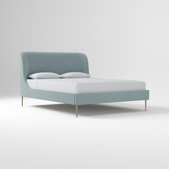 Lana Upholstered Bed, Performance Chenille Crossweave Dusty Blue, Champagne Bronze, Queen | West Elm (US)