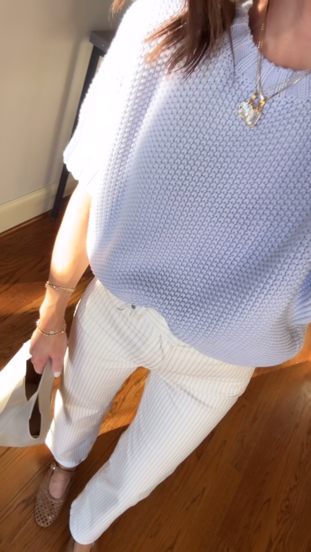 Spring outfit. Stripe jeans. Paige Anessa. Short sleeve sweater. 
Sweater S. Jeans down 1 size, 24. Shoes TTS. 

#LTKSeasonal #LTKootd #LTKOver40