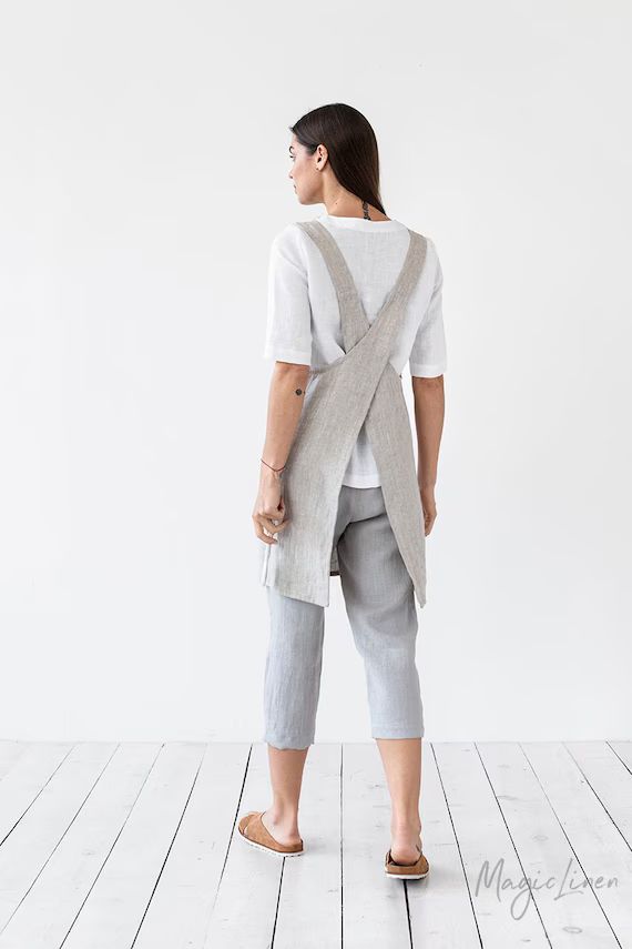 Pinafore linen apron. Japanese cross back apron. No ties linen | Etsy | Etsy (US)