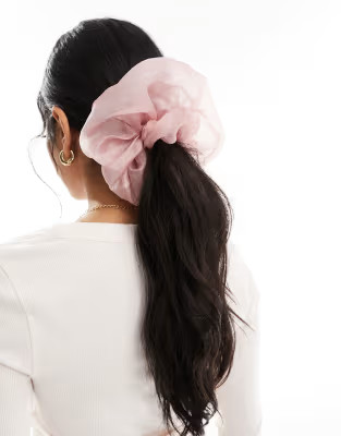 ASOS DESIGN scrunchie hair tie with organza detail in pink | ASOS (Global)