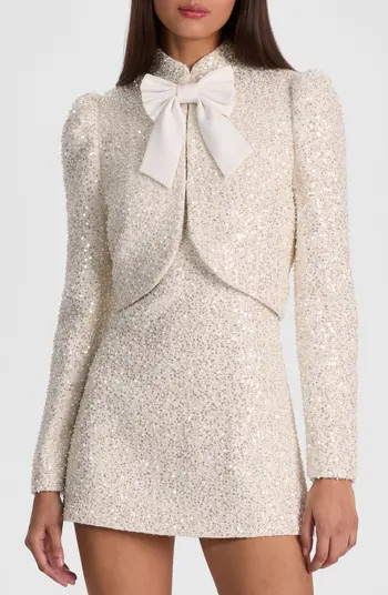 Ilaria Sequin & Bead Embellished Crop Jacket with Bow | Nordstrom