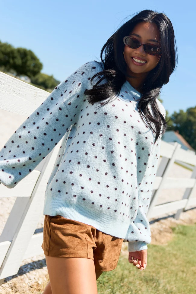 Dots & Daydreams Light Blue Dotted Sweater | Pink Lily