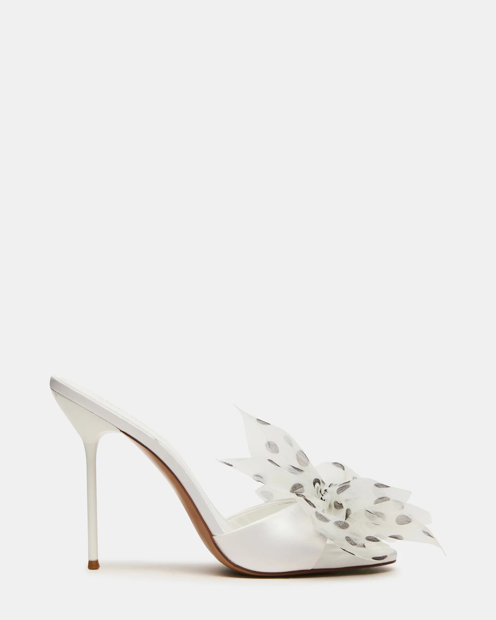 DAVINA Tulle White/Black Polka Dot Rounded Open-Toe Mule Stiletto Women's Heel | Steve Madden (US)