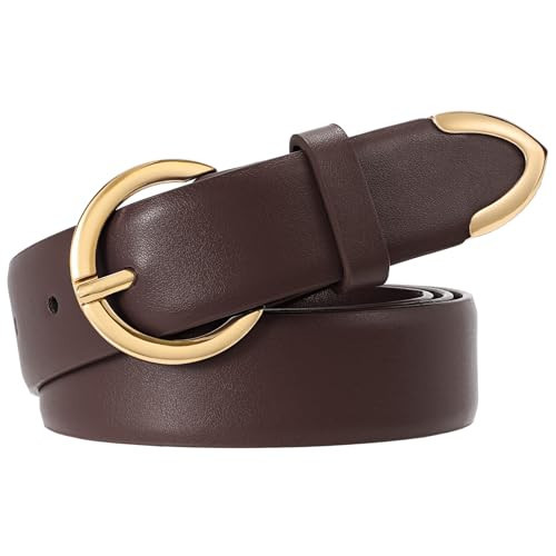 XZQTIVE Women’s Leather Belts for Jeans Pants Dresses Fashion Ladies Dark Brown Belt with Gold Buckle | Amazon (US)