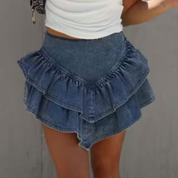 PRETTY ANGLES RUFFLE HEM DENIM SKORT - DENIM - VICI - assorted sizes | Poshmark