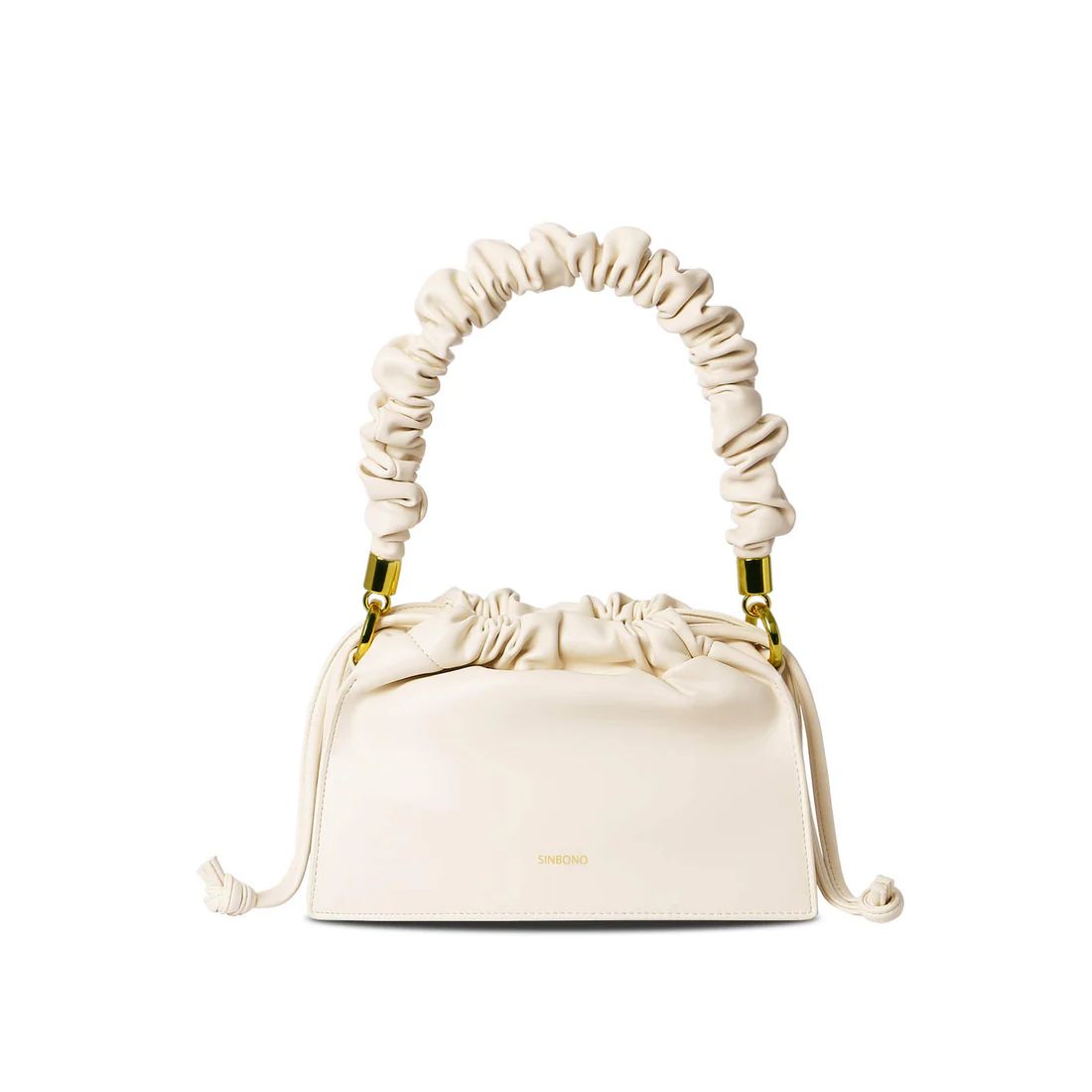 Faux Leather Handbag Ivory | Drawstring Handbag-SINBONO | SINBONO INC.