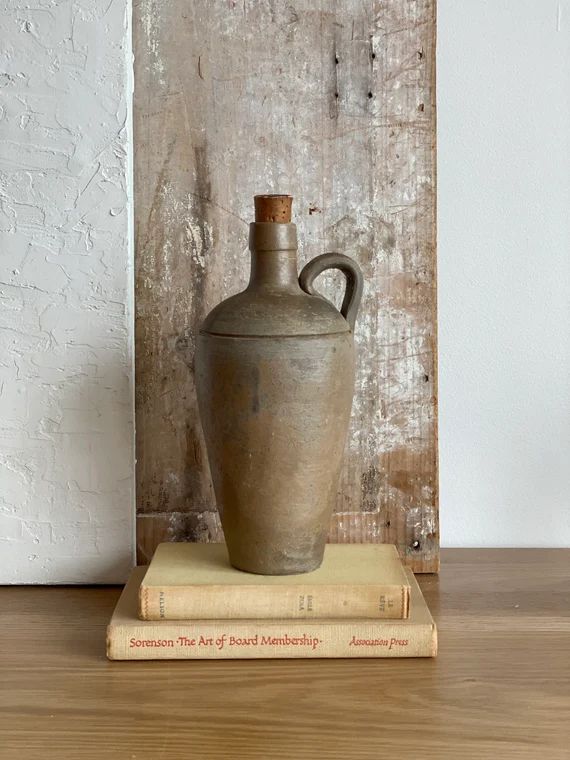 Vintage jug with cork 9'' tall, Stone Pottery, Stone pitcher with matte finish, Ceramic jug, Spec... | Etsy (US)