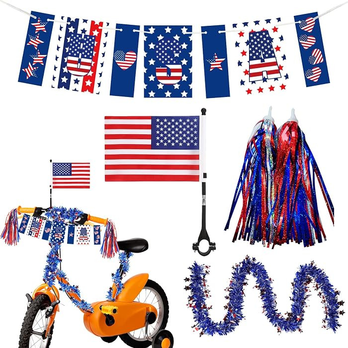 4th of July Bike Decorations American Flag and Patriotic Bike Ribbon Streamers Bike Accessories f... | Amazon (US)