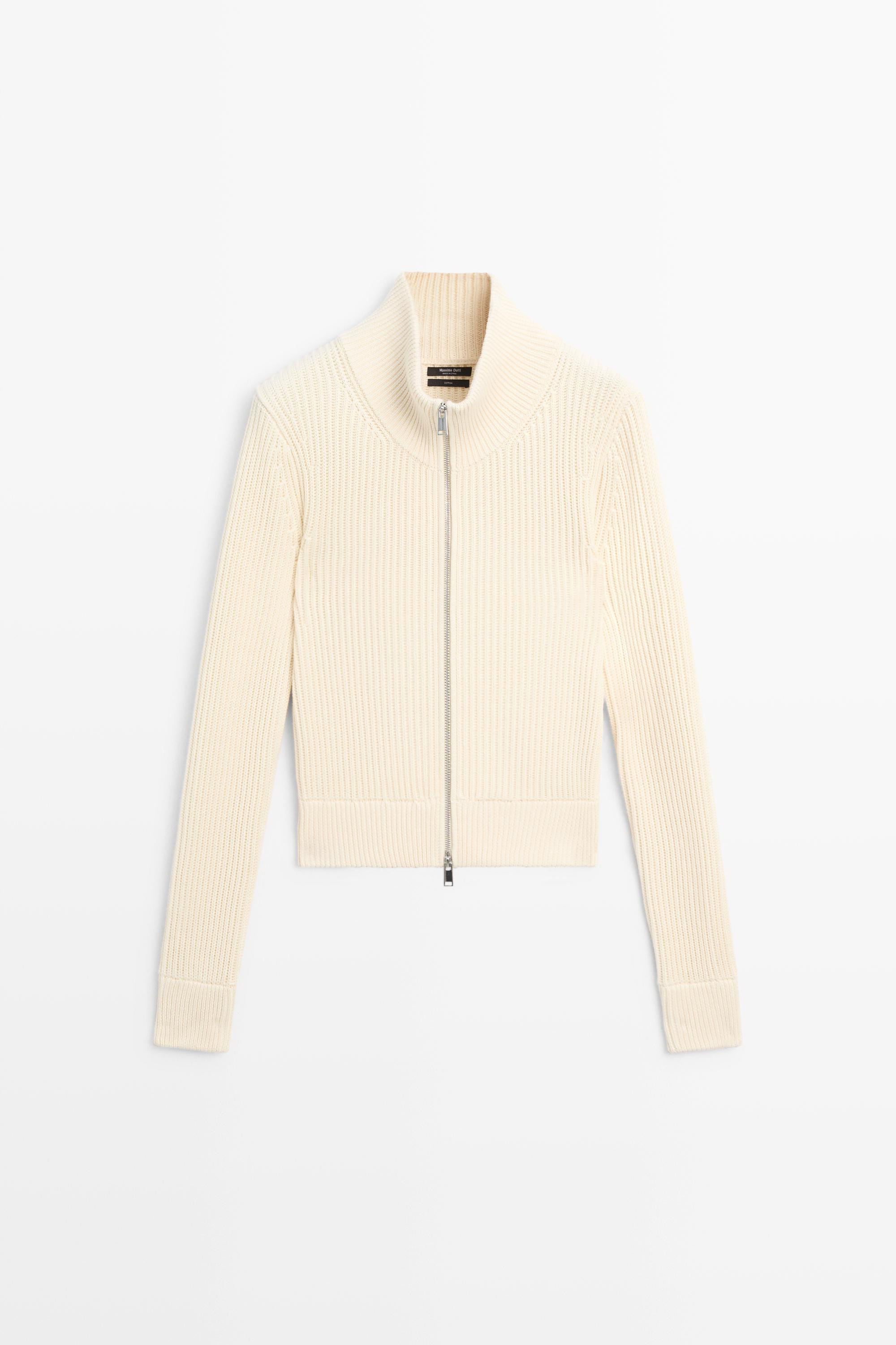 100% cotton purl knit cardigan | Massimo Dutti UK