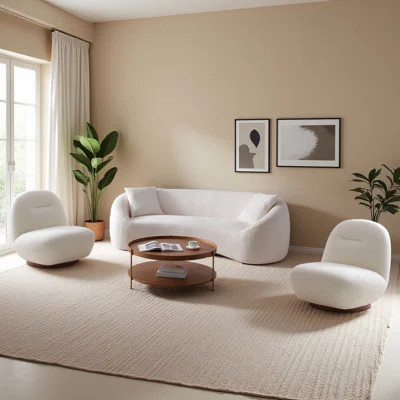 Modern Upholstered Boucle 3-piece Sofa Set, 5-seater With 360° Swivel Accent Chairs | Wayfair North America