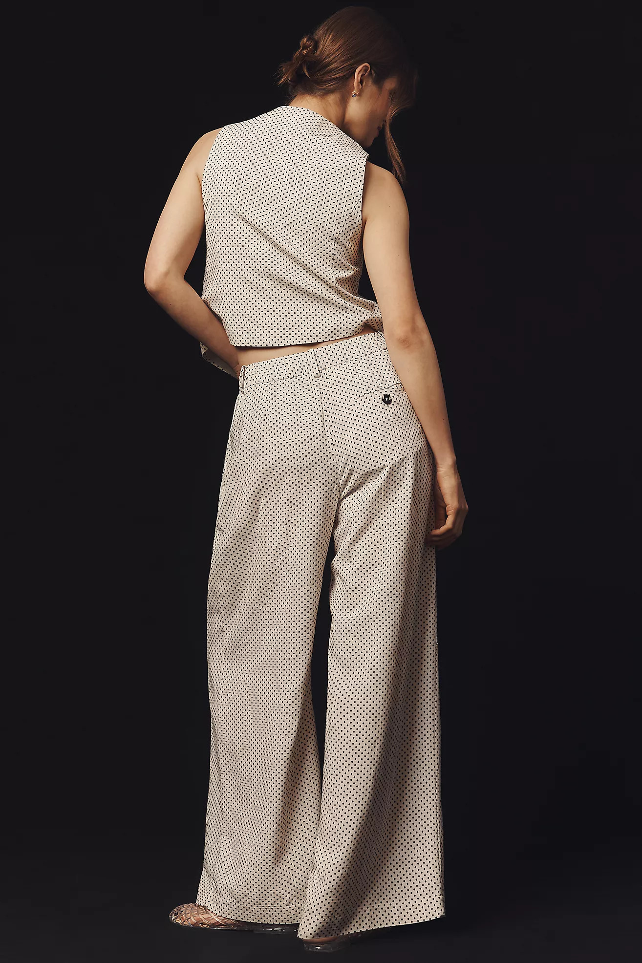 The Avery Linen High-Rise Wide-Leg Dot Trousers by Maeve | Anthropologie (US)
