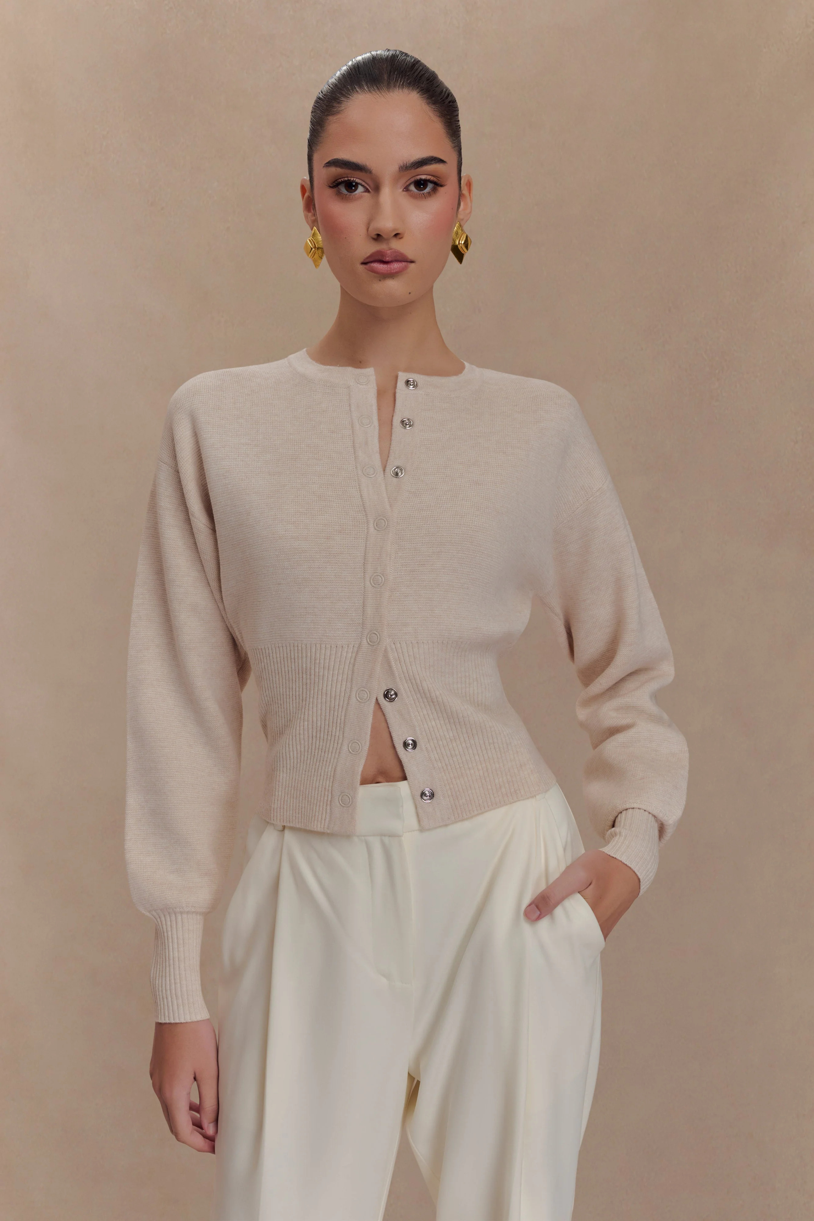 Ferne Button Up Knit Cardigan - Oat Marle | MESHKI US