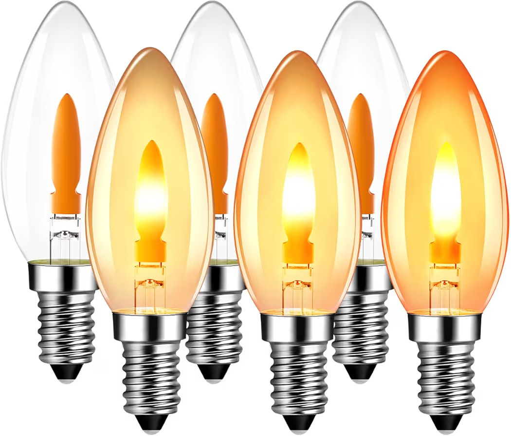 ANWIO Flicker Flame Light Bulb 1W=3W, NonDimmable Flame Tip 1800K Warm Light Orange Glow Bulbs Cr... | Amazon (US)