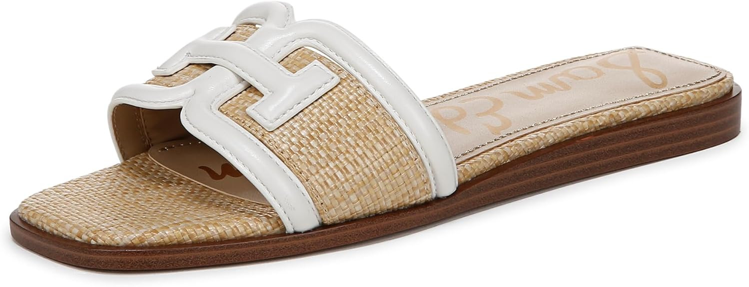 Amazon.com | Sam Edelman Women's Irina Flat Sandal, Bright White/Bleached Beechwoo, 8 | Flats | Amazon (US)