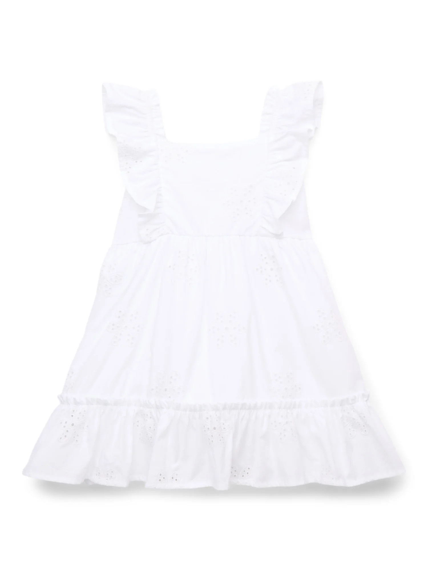 Wonder Nation Toddler Girls' Cotton Eyelet Dress with Flutter Sleeves, Sizes 12M-5T | Walmart (US)