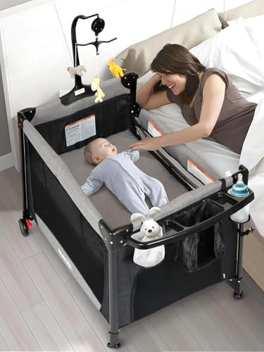 BIUSIKAN Baby Bassinet, Pack and Play with Bassinet, Bedside Sleeper with Diaper Changer, Mosquito Net, Music Box, Portable Crib with One-Click Installation, Playard for Newborn to Toddlers | Amazon (US)