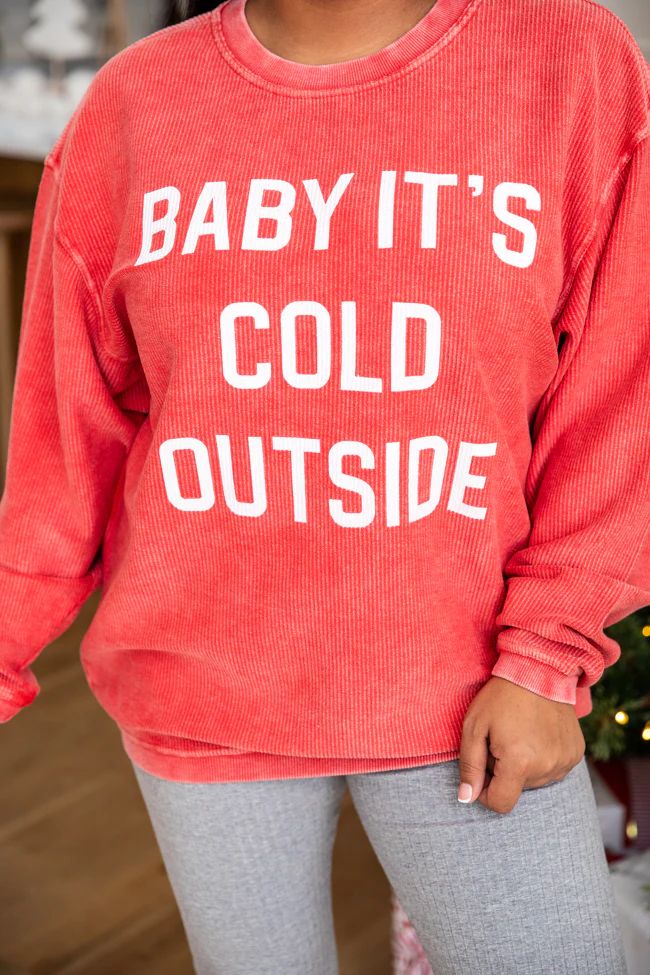 Baby It's Cold Outside Block Red Corded Graphic Sweatshirt | Pink Lily