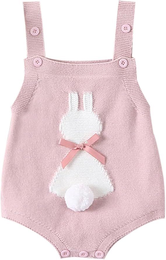 Tsnbre Baby Girl Easter Outfit Sleeveless Bunny Romper Knitted Bodysuit Jumpsuit Cute Newborn Sum... | Amazon (US)