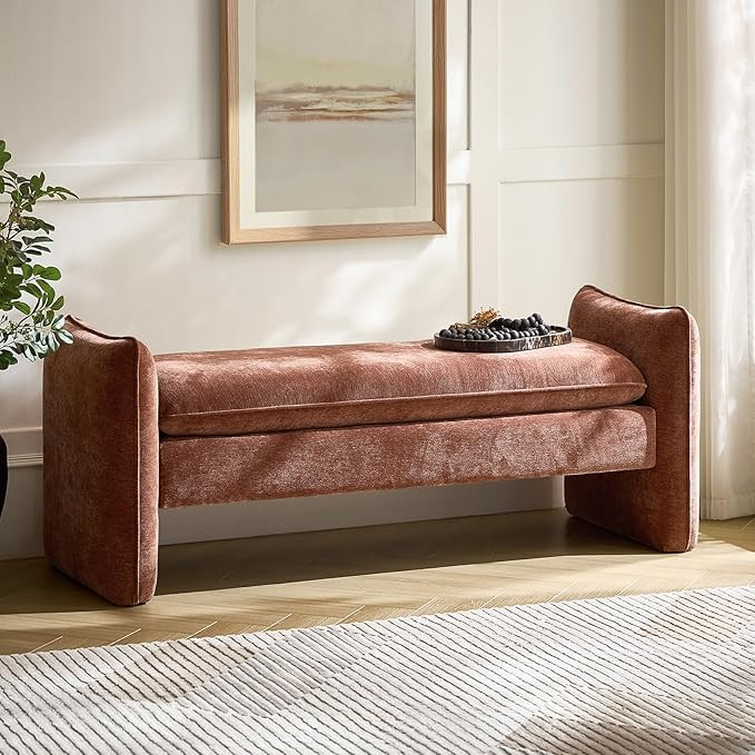 HULALA HOME 57.5" Modern Chenille Upholstered Bench, End of Bed Bench with Thick Padded Seat, Plu... | Amazon (US)
