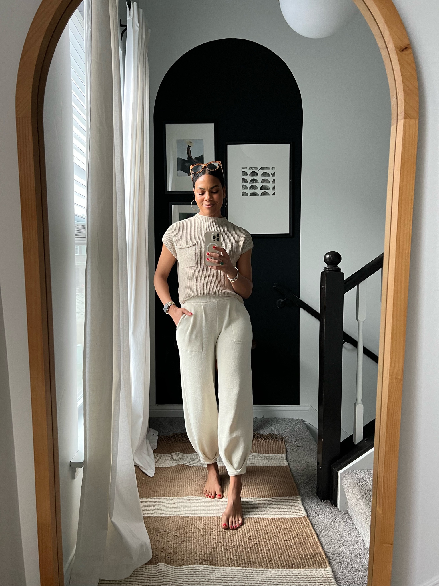 Super cute set and tts. BUT the pants are slightly see through so maybe either wear it around the house or get a different color :)