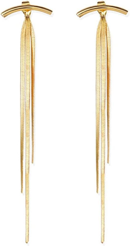 Trendy Gold Long Tassel Earrings Simple Chandelier Tassel Chain Dangle Drop Earrings Bridesmaid W... | Amazon (US)