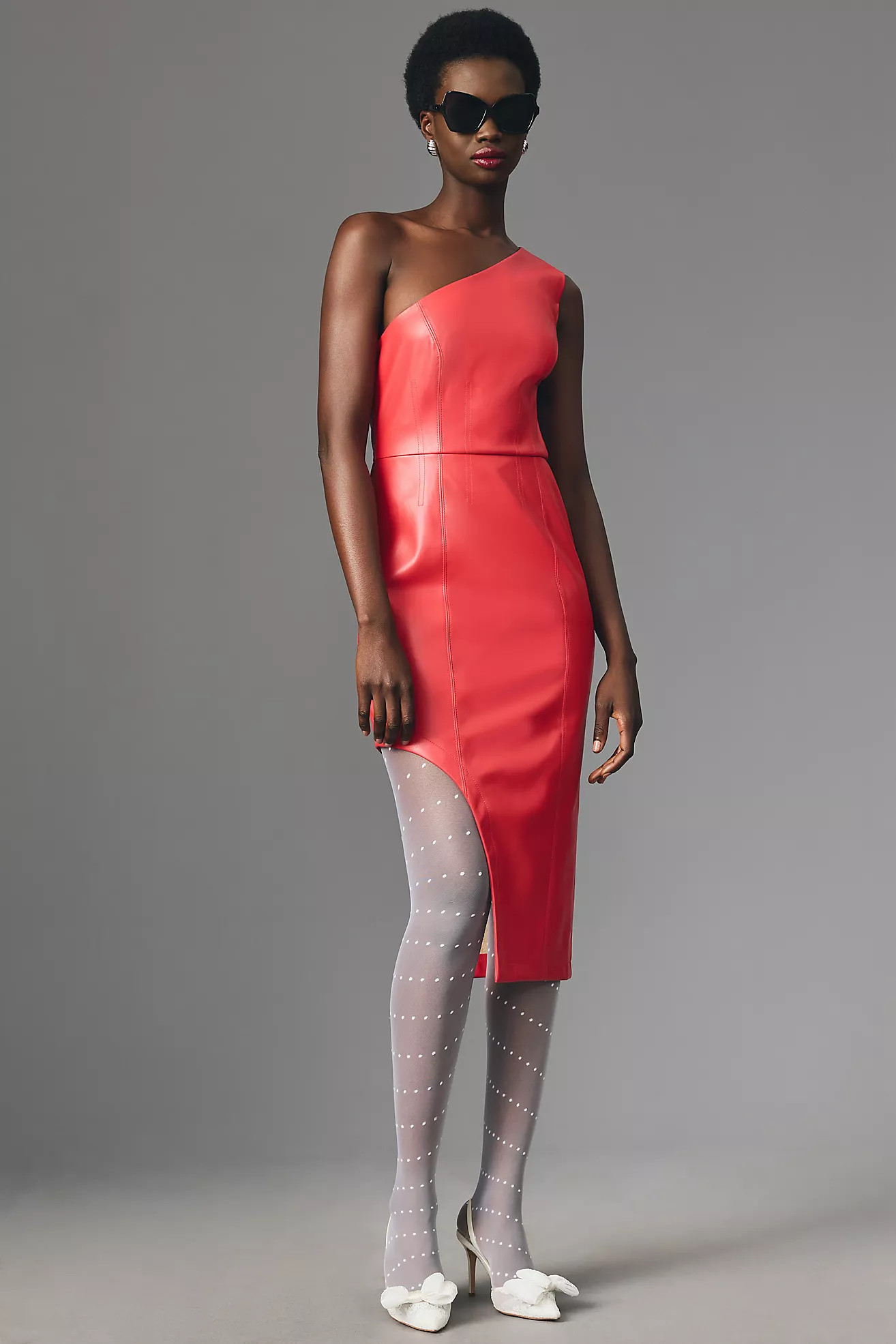 Hutch One-Shoulder High-Slit Faux Leather Midi Dress | Anthropologie (US)