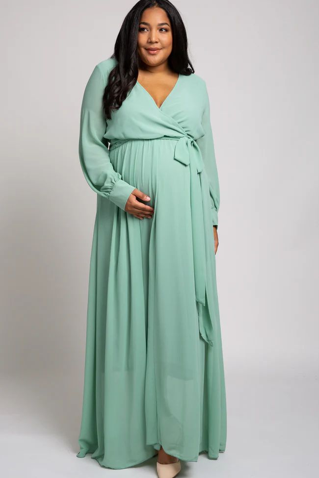 Mint Green Chiffon Maternity Plus Maxi Dress | PinkBlush Maternity