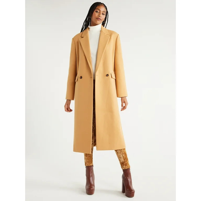 Scoop Women's Faux Wool Double Breasted Oversized Coat, Sizes XS-XXL | Walmart (US)