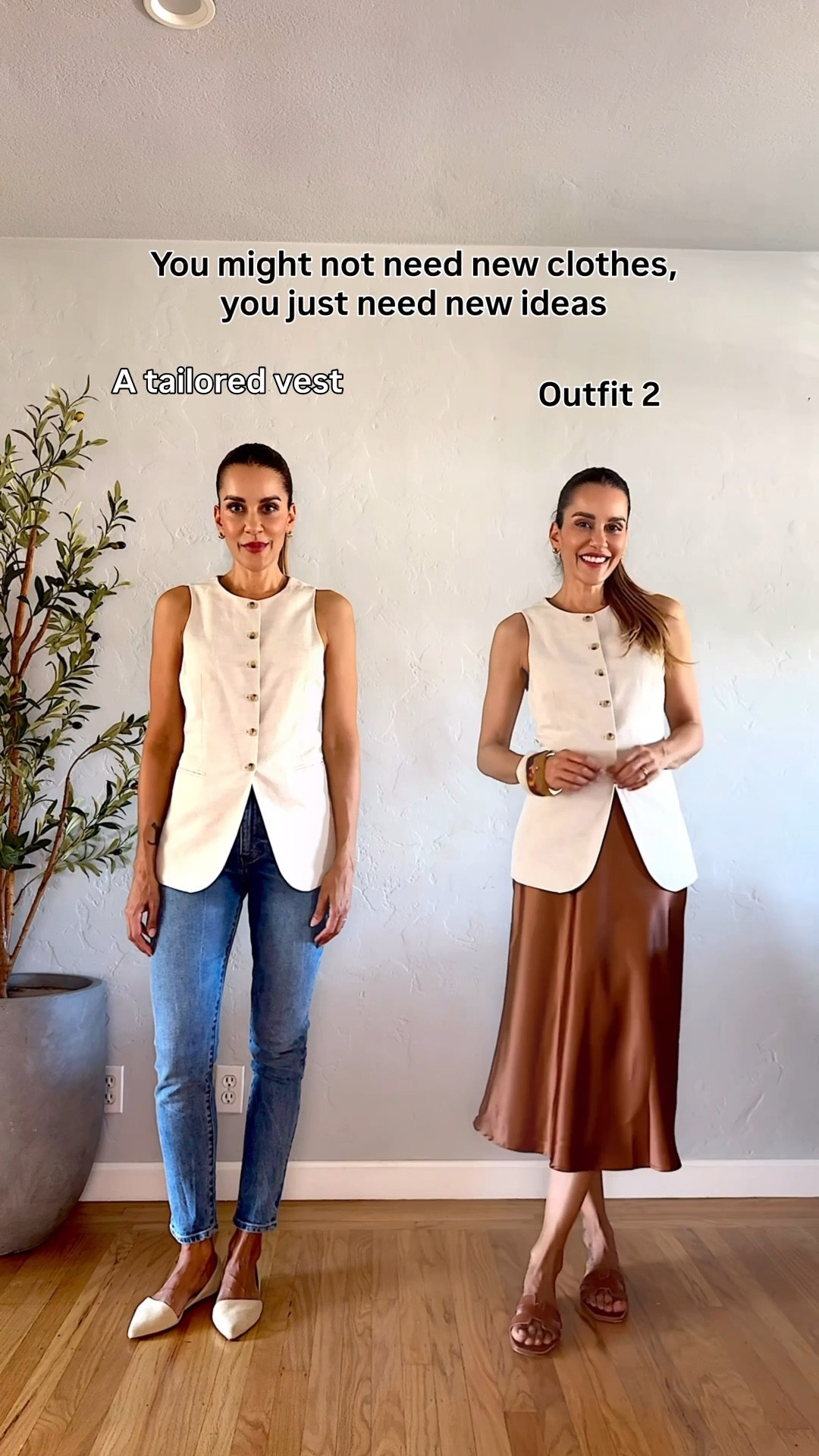 You don’t need more clothes—you just need new ways to style them 🤍 This tailored vest is one of those pieces you can wear on repeat and create completely different outfits. From casual to polished, it instantly elevates everything. I linked this vest + all the outfit pieces, and added similar options so you can recreate these looks at any budget ✨

tailored vest outfit ideas women | how to style a vest women over 40 | outfit formulas with basics | 1 piece multiple outfits ideas | elevated basics outfit women | casual to chic outfit ideas | capsule wardrobe styling ideas | how to look put together effortlessly | minimal wardrobe outfit ideas | summer outfit ideas with vest | smart casual outfit women over 40 | affordable outfit formulas women | look expensive with basics outfit | everyday outfit ideas women chic | mix and match outfit ideas women

#LTKgrwm #LTKootd #LTKWorkwear