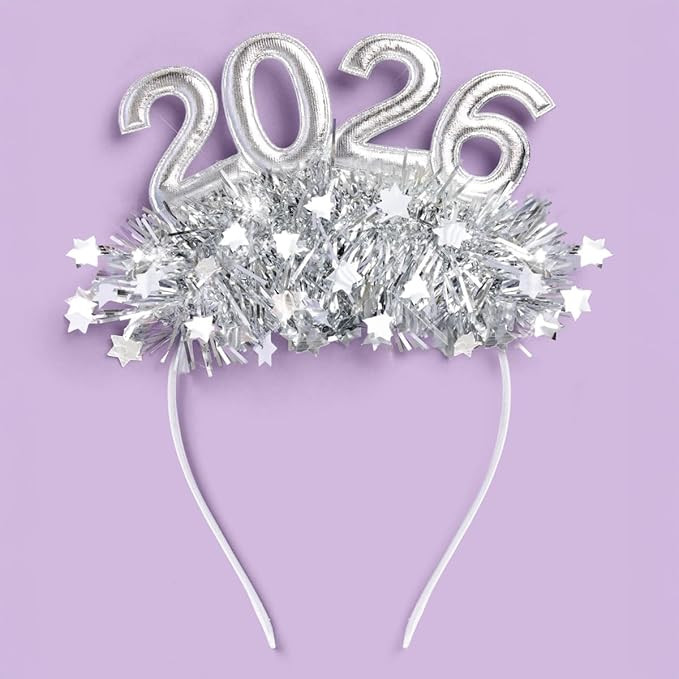 xo, Fetti 2026 Tinsel Headband | Silver New Years Eve Headband, Nye Party Accessory, Glitter Tins... | Amazon (US)