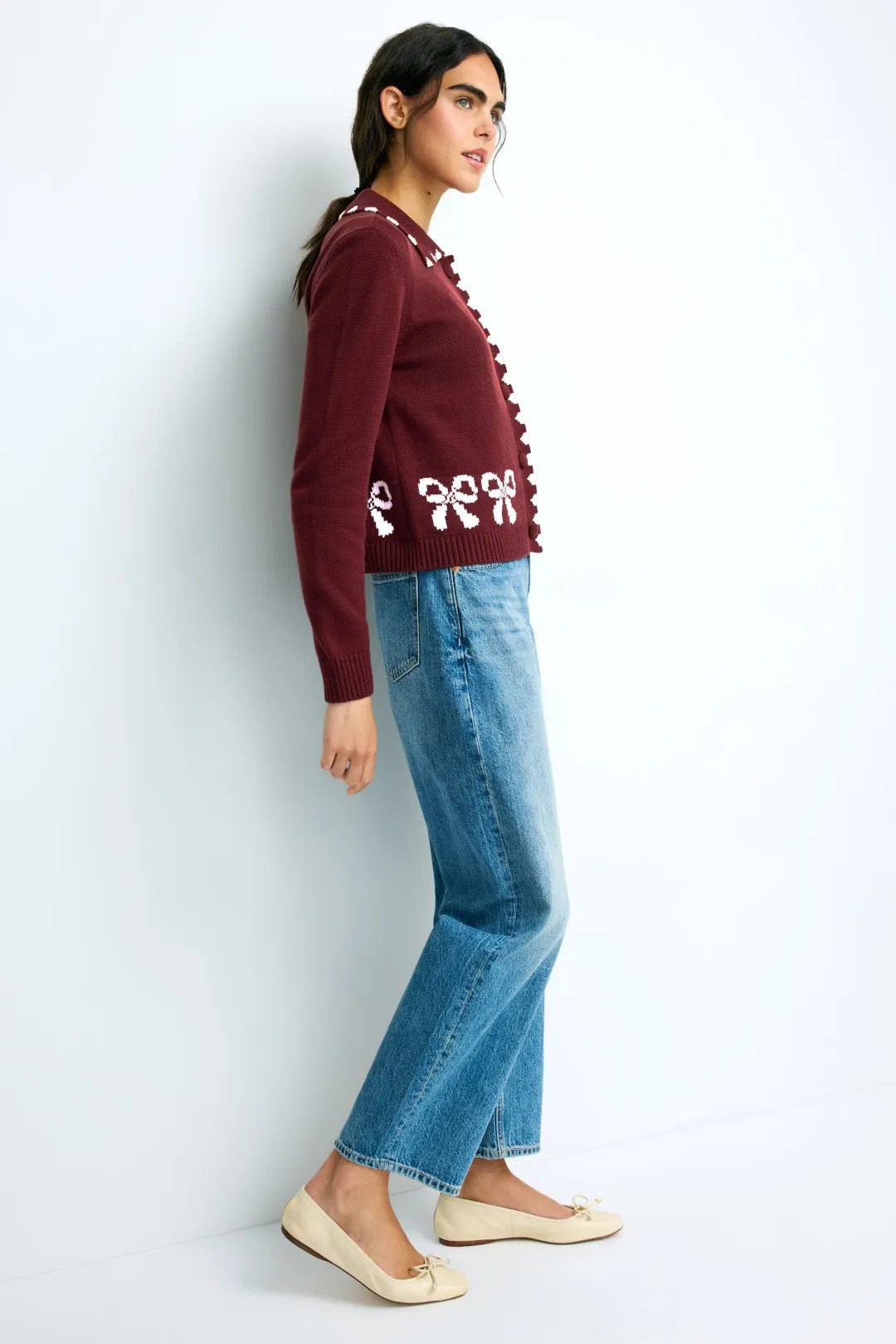 Ribbon Jacquard Collared Cardigan | Rent the Runway