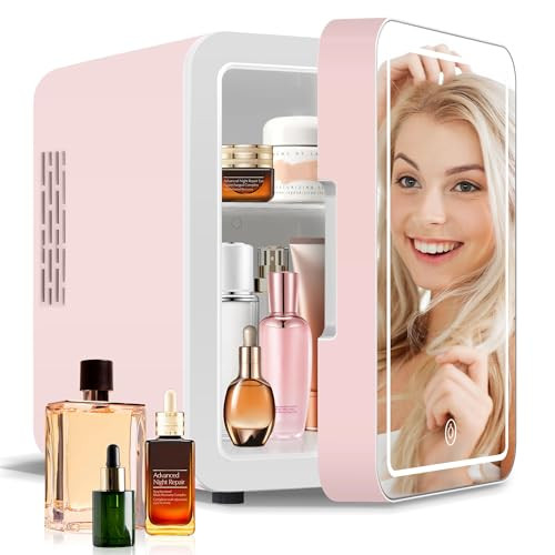 4-Liter Pink Portable Mini Fridge for Skincare Beauty Cosmetic Makeup With Mirrored Door and Dimm... | Amazon (US)