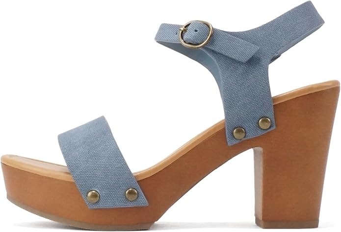 Soda CHIVAS ~ Women's Bold Buckles Studded Wedge Sandal | Amazon (US)