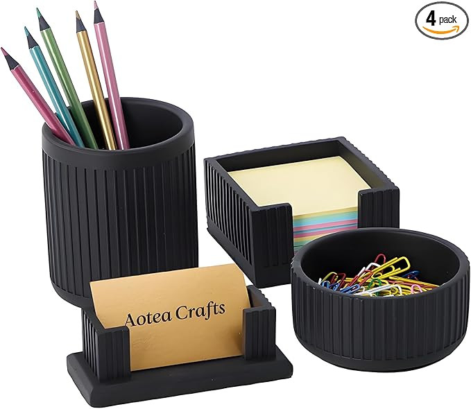 Set of 4 - Concrete Desk Accessories For Modern, Industrial, Minimalist Office Decor- Aesthetic D... | Amazon (US)
