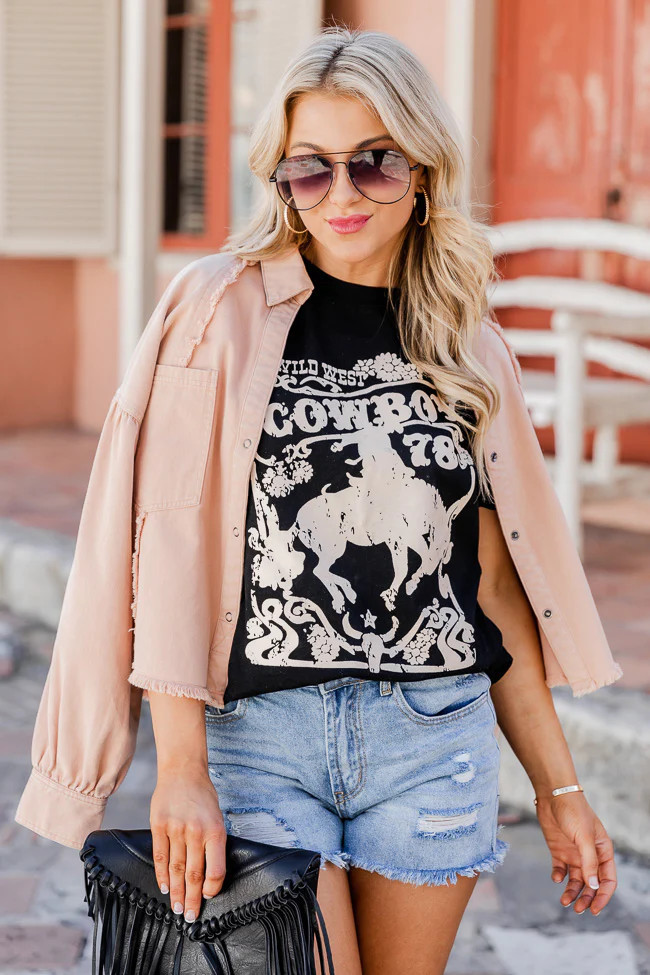 Cowboy Up Black Oversized Graphic Tee | Pink Lily