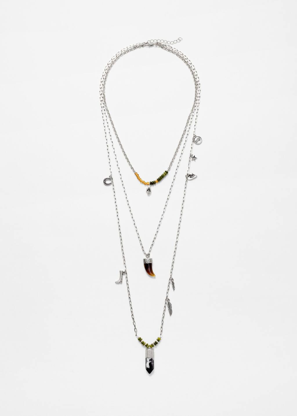 This silver-tone necklace features three elegantly layered anchor chains with a hammered finish a... | & Other Stories - US