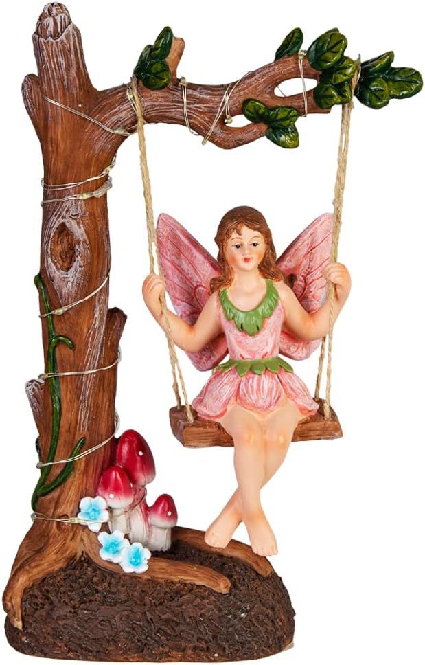 Starsoul Swinging Garden Fairy Statue Resin Swing Fairy Angel Figurines Sculptures with Solar LED... | Amazon (US)