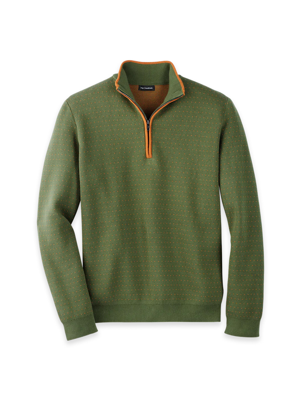 Cotton Quarter Zip Mock Neck Sweater - Olive | Paul Fredrick MenStyle