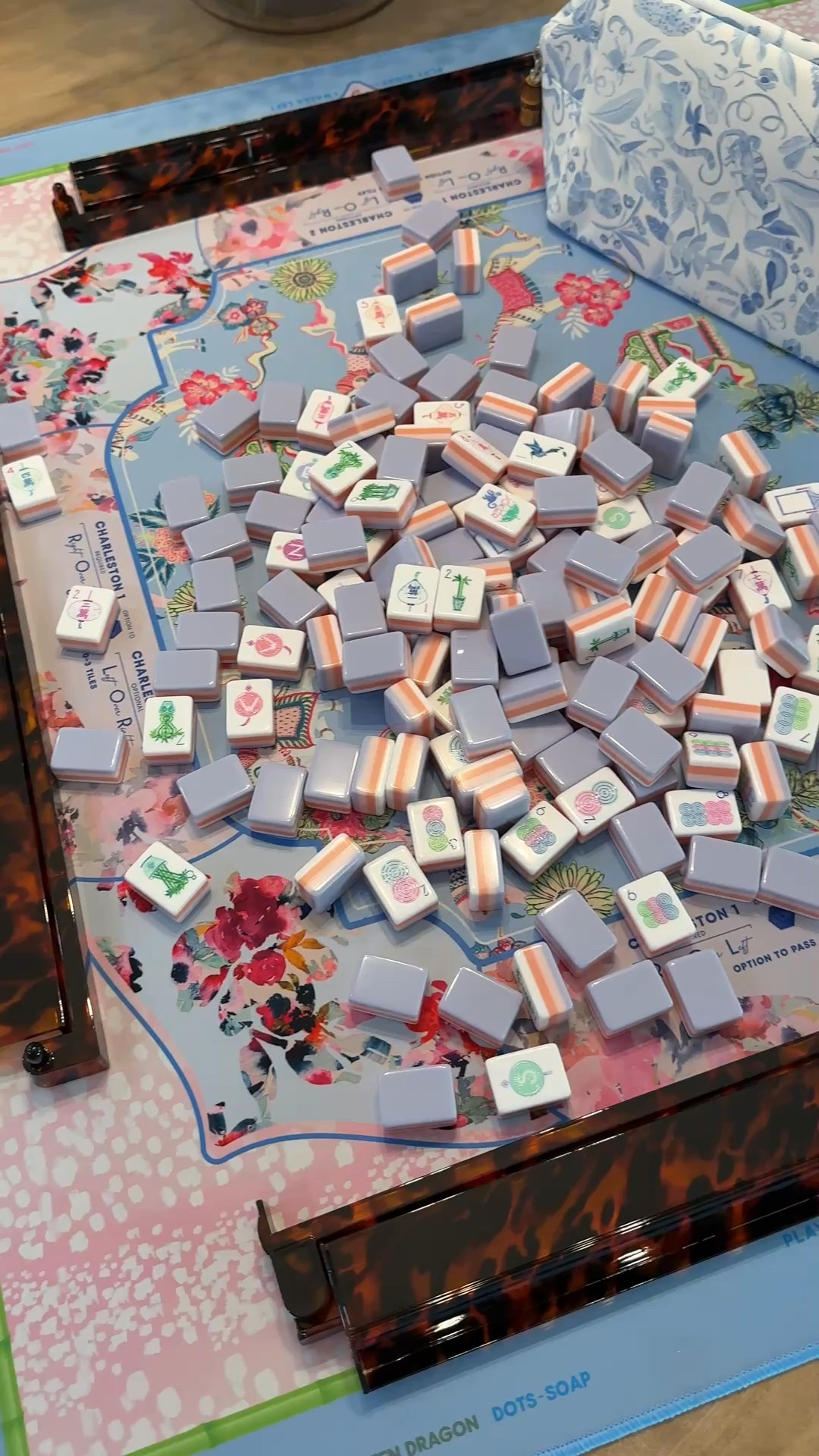 Obsessed with my mahjong set 🀄️😍

Oh My Mahjong order details: 
Luminaire tiles 
Vivara mat 
Tortoise shell racks 
Light pink shuffler 
Amazon blue tile storage bag 


#LTKHoliday #LTKmomlife #LTKGiftGuide