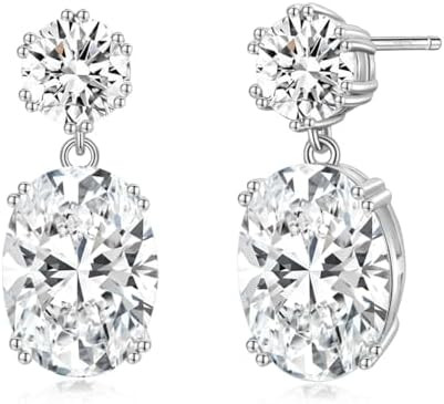 EAMTI Wedding Earrings for Women Cubic Zirconia Dangle Bridal Earrings Sterling Silver Post Oval ... | Amazon (US)