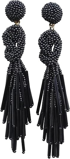 Handmade Beaded Solid Color Post Statement Earrings for Women All Season 4 inch Long | Amazon (US)