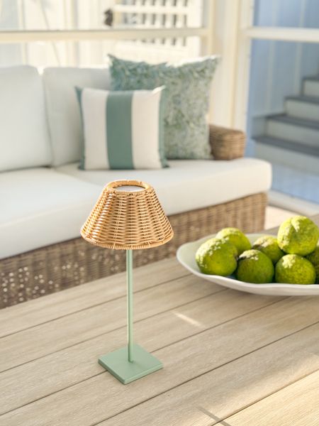 *These shades are currently on sale* Loving all of my cordless LED rechargeable lamps and this wicker lamp shade that fits most makes them even cuter! The wicker is plasticized so it works outdoors or indoors! Also linking our outdoor sofa, coastal throw pillows, outdoor coffee table and similar faux hedge apples!
.
#ltkhome #ltkfindsunder100 #ltkfindsunder50 #ltkstyletip #ltkseasonal #ltksalealert outdoor furniture, outdoor decor, outdoor living room, patio decor#LTKsalealert #LTKhome

#LTKSaleAlert #LTKHome #LTKSeasonal