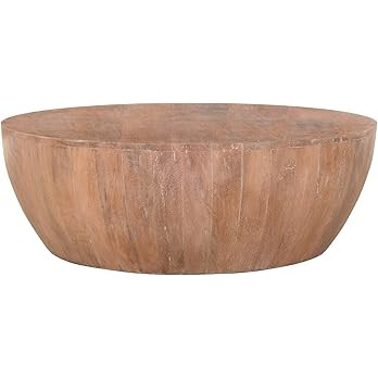 The Urban Port Drum Shape Wooden Coffee Table with Plank Design Base, Brown | Amazon (US)