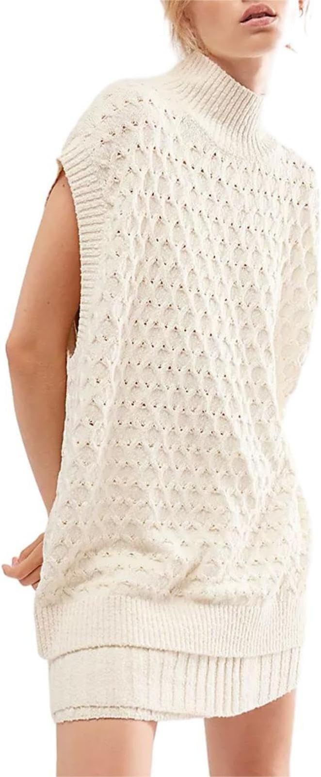 Muineobuka Women 2 Piece Outfit Sleeveless High Neck Knit Sweater Tank Vest and Ribbed Split Mini... | Amazon (US)