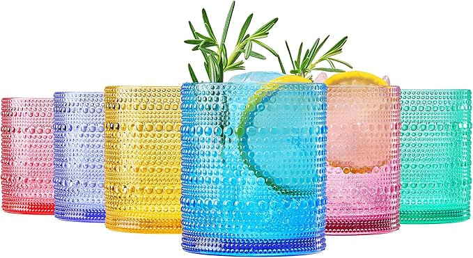 Classic Reusable Plastic Drinking Glasses, Hobnail Design, Shatterproof | 6 Set | Bright Tritan L... | Amazon (US)