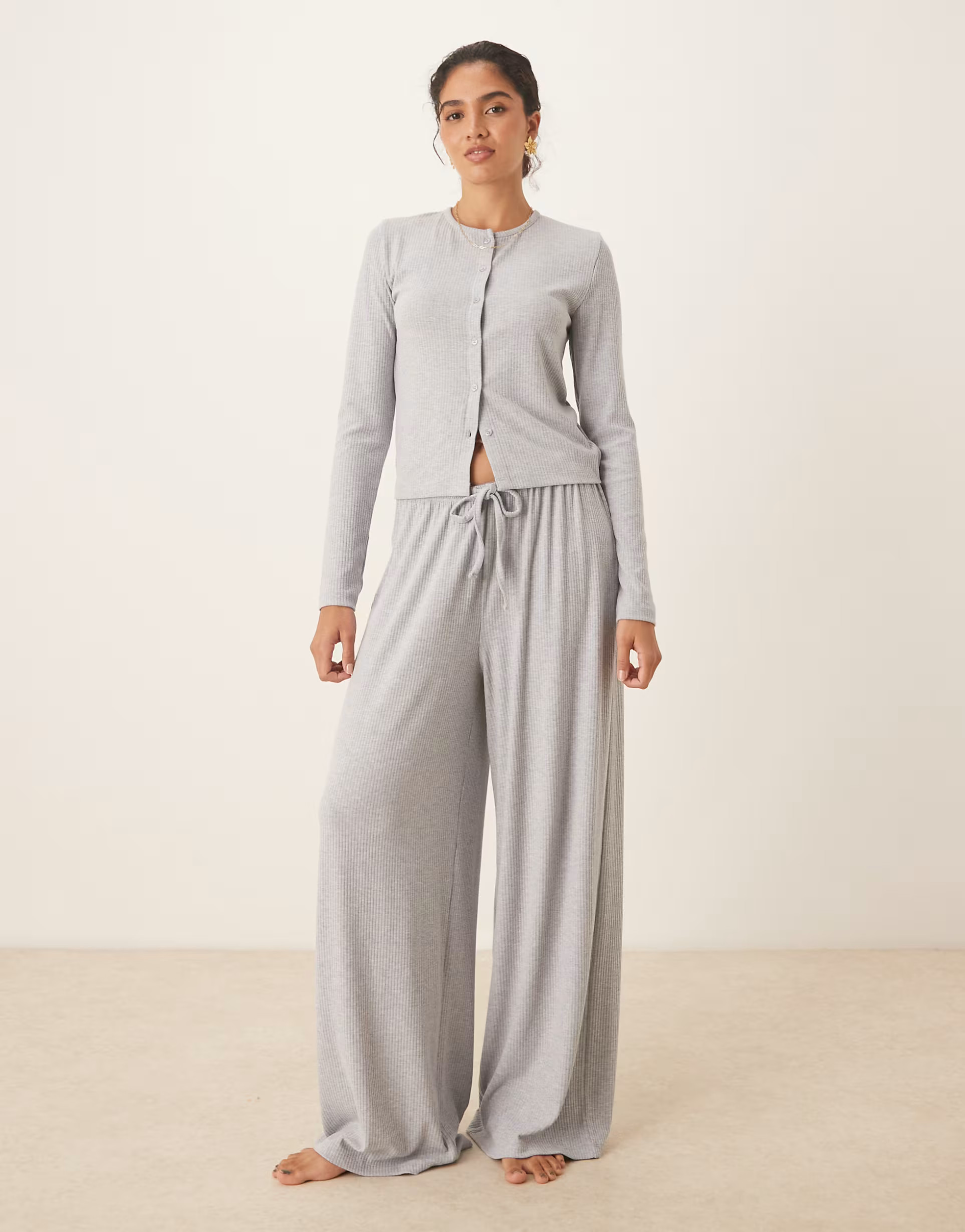 ASOS DESIGN lounge mix & match rib wide leg trouser in grey | ASOS (Global)
