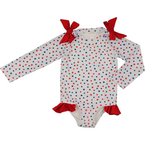 Red And Navy Star Print Lycra Bow Rashguard | Cecil and Lou