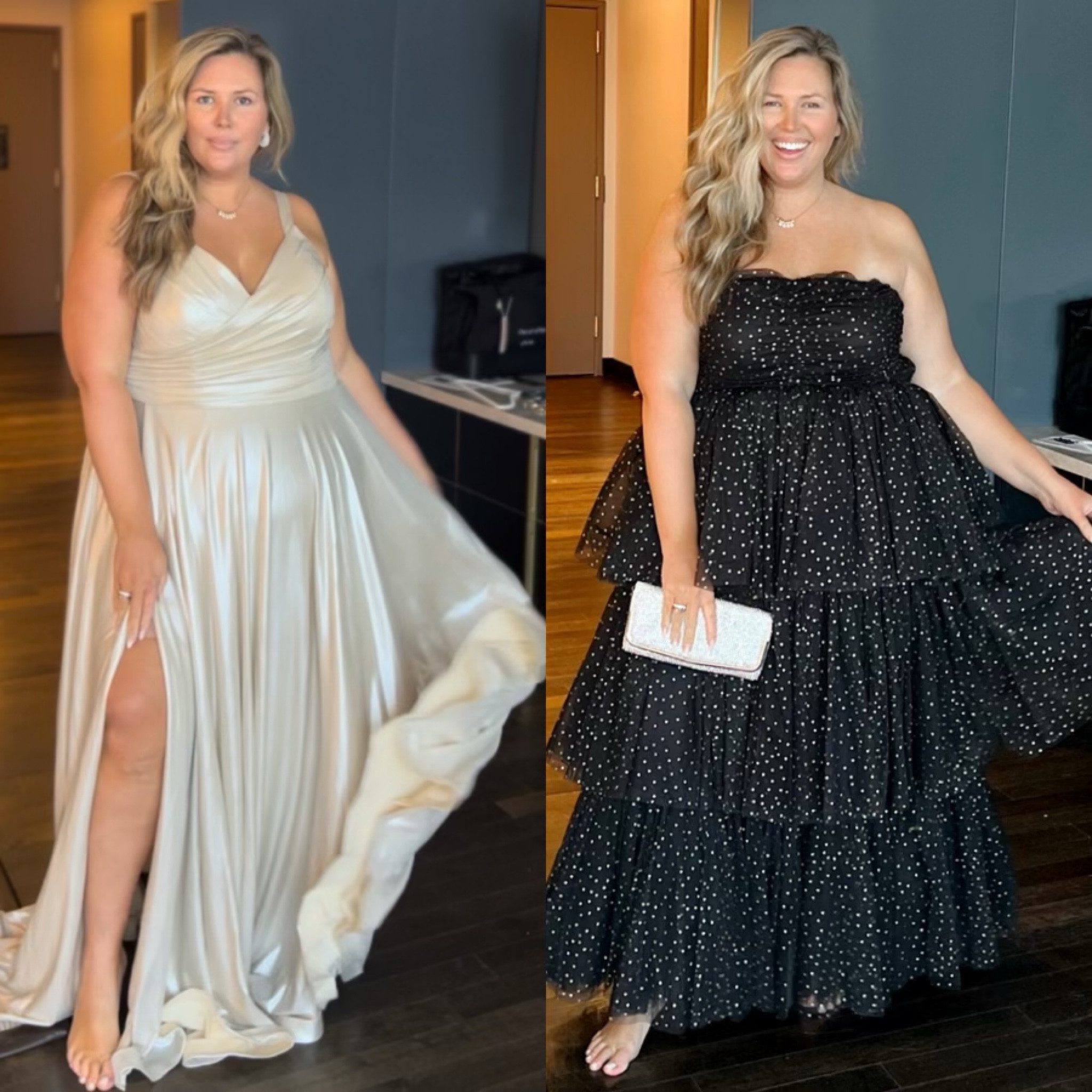 This or That?! Which one should I wear tonight for the LTKCon Creator Awards?! Both dresses run true to size! Wearing a 2x in the black and an 18W in the metallic!

Plus size outfit inspo, plus size outfits, event dress inspo, wedding guest dresses, formal dress, styling tip

#LTKSeasonal #LTKCon #LTKPlusSize