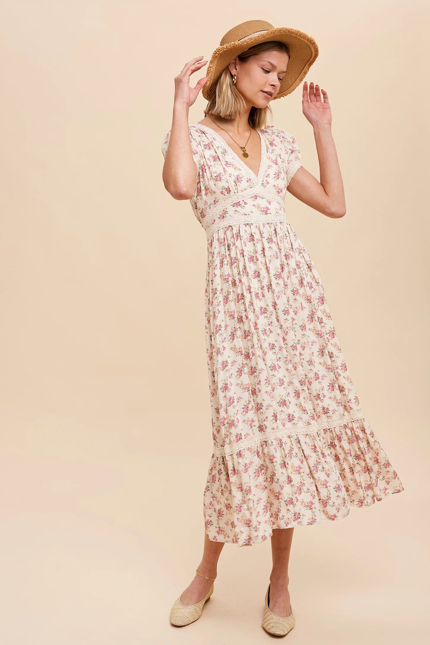 Cream Floral Print V Neck Maxi Dress | PinkBlush Maternity